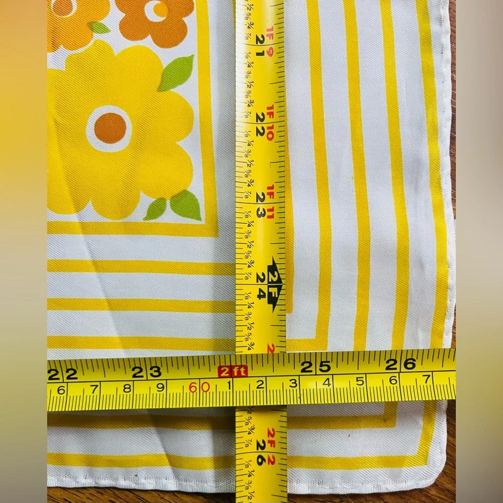 1970s yellow and orange flower power floral acetate scarf